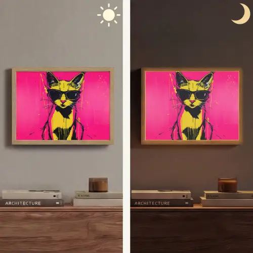 Kat - Art - Zonnebril - Roze Light Box met batterij (Wandlamp) middel -sfeer3