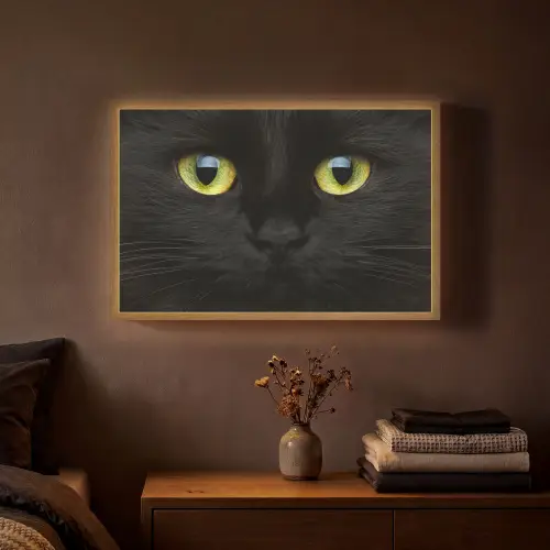 Kat - Zwart - Dieren - Natuur Light Box met batterij (Wandlamp) middel -sfeer4