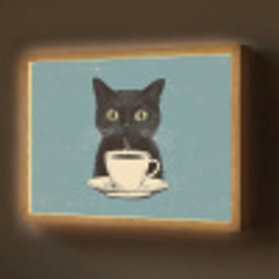 Kat - Zwart - Koffie - Minimalistisch Light Box met batterij (Wandlamp) middel -z3d_website