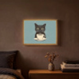 Kat - Zwart - Koffie - Minimalistisch Light Box met batterij (Wandlamp) middel -sfeer4