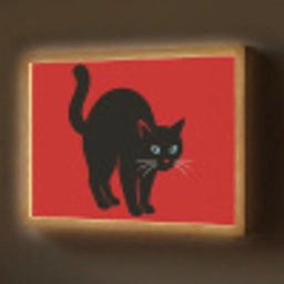 Kat - Zwart - Staart Light Box met batterij (Wandlamp) middel -z3d_website
