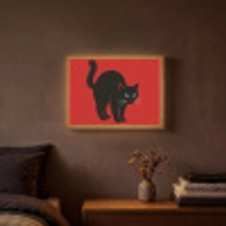 Kat - Zwart - Staart Light Box met batterij (Wandlamp) middel -sfeer4