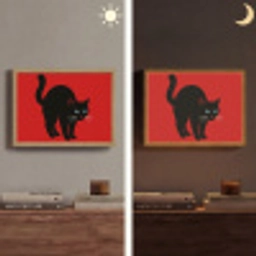 Kat - Zwart - Staart Light Box met batterij (Wandlamp) middel -sfeer3