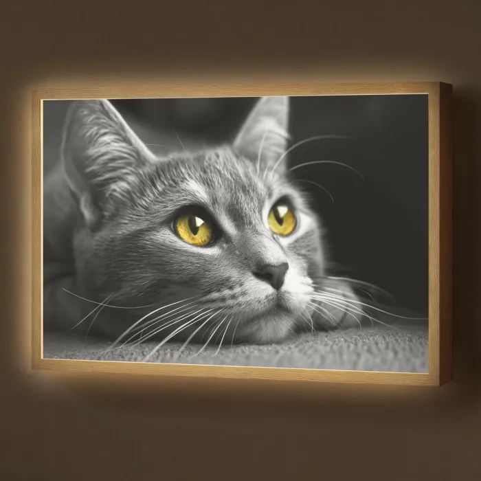 Kat - Zwart - Wit - Dieren - Natuur Light Box met batterij (Wandlamp) middel -z3d_website