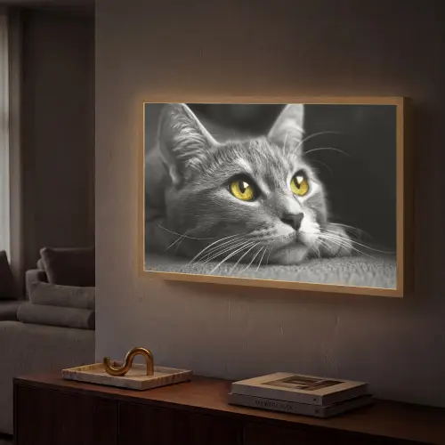 Kat - Zwart - Wit - Dieren - Natuur Light Box met batterij (Wandlamp) middel -sfeer1