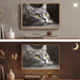 Kat - Zwart - Wit - Dieren - Natuur Light Box met batterij (Wandlamp) middel -sfeer3