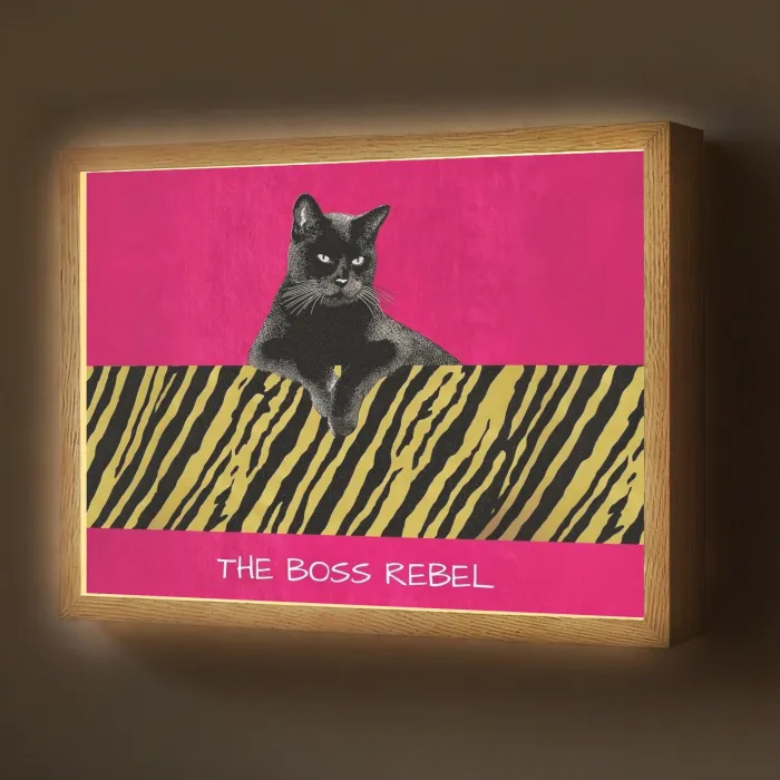 Kat - Baas - Roze - Tijgerprint Light Box met batterij (Wandlamp) middel -z3d_website