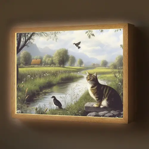 Kat - Beekje - Weide Light Box met batterij (Wandlamp) middel -z3d_website
