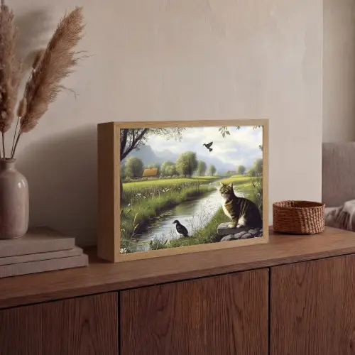 Kat - Beekje - Weide Light Box met batterij (Wandlamp) middel -sfeer2