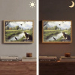 Kat - Beekje - Weide Light Box met batterij (Wandlamp) middel -sfeer3