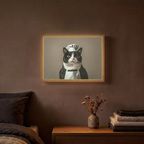 Kat - Kokskleding - Zwart - Wit Light Box met batterij (Wandlamp) middel -sfeer4