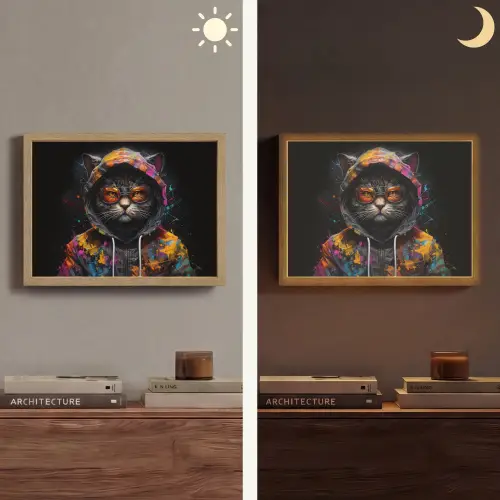 Kat - Jas - Graffiti - Bril - Zwart Light Box met batterij (Wandlamp) middel -sfeer3