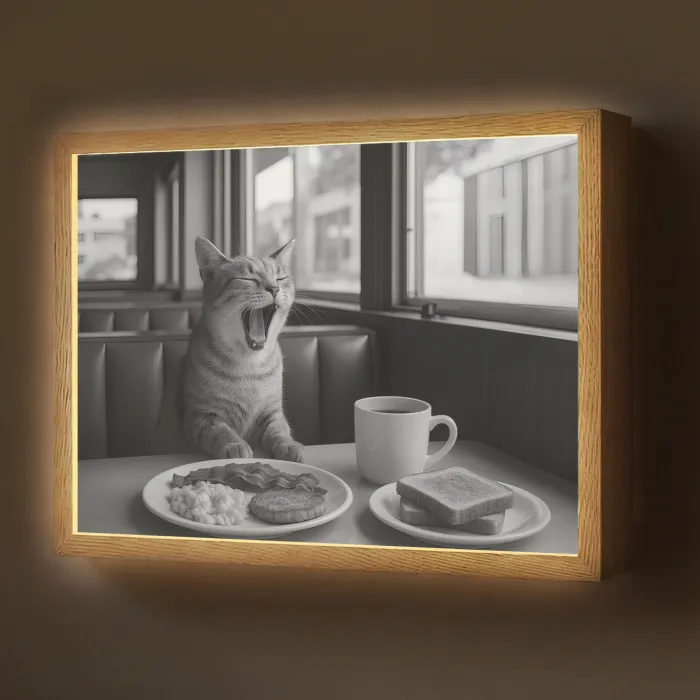 Kat - Koffie - Brood - Zwart Light Box met batterij (Wandlamp) middel -z3d_website