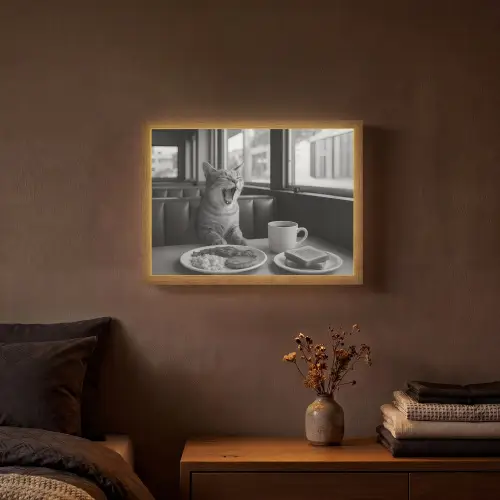 Kat - Koffie - Brood - Zwart Light Box met batterij (Wandlamp) middel -sfeer4