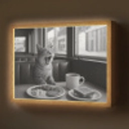 Kat - Koffie - Brood - Zwart Light Box met batterij (Wandlamp) middel -z3d_website