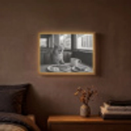 Kat - Koffie - Brood - Zwart Light Box met batterij (Wandlamp) middel -sfeer4