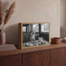 Kat - Koffie - Brood - Zwart Light Box met batterij (Wandlamp) middel -sfeer2