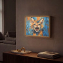Kat - Kleurrijk - Oranje - Blauw Light Box met batterij (Wandlamp) middel -sfeer1