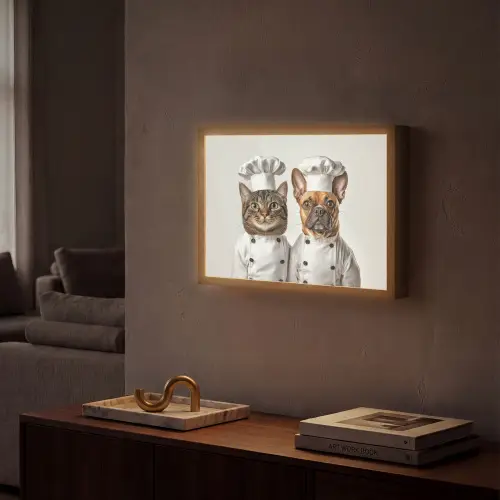 Kat - Hond - Kokskleding Light Box met batterij (Wandlamp) middel -sfeer1