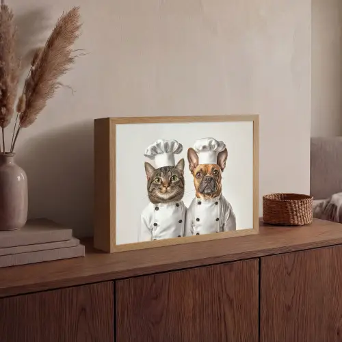 Kat - Hond - Kokskleding Light Box met batterij (Wandlamp) middel -sfeer2