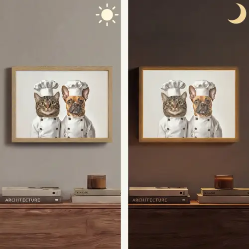 Kat - Hond - Kokskleding Light Box met batterij (Wandlamp) middel -sfeer3