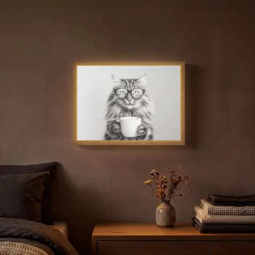 Kat - Bril - Mok - Pluizig Light Box met batterij (Wandlamp) middel -sfeer4