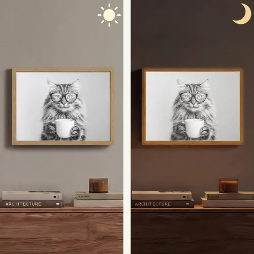 Kat - Bril - Mok - Pluizig Light Box met batterij (Wandlamp) middel -sfeer3