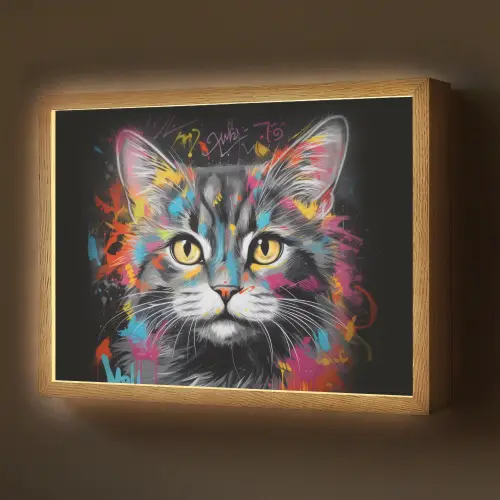 Kat - Graffiti - Dieren - Kleuren - Grijs Light Box met batterij (Wandlamp) middel -z3d_website