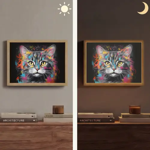 Kat - Graffiti - Dieren - Kleuren - Grijs Light Box met batterij (Wandlamp) middel -sfeer3