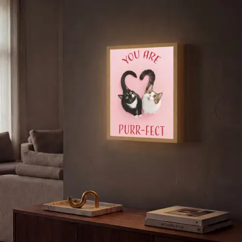 Kat - Hart - Tekst - Valentijn Light Box met batterij (Wandlamp) middel -sfeer1