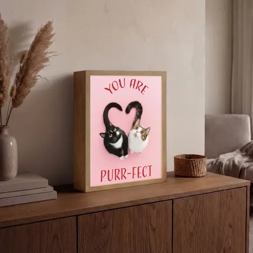 Kat - Hart - Tekst - Valentijn Light Box met batterij (Wandlamp) middel -sfeer2