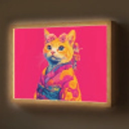 Kat - Kimono - Bloemen - Roze Light Box met batterij (Wandlamp) middel -z3d_website