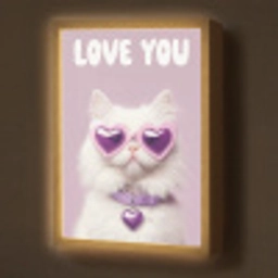 Kat - Love - Paars - Valentijn Light Box met batterij (Wandlamp) middel -z3d_website