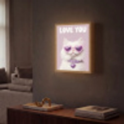 Kat - Love - Paars - Valentijn Light Box met batterij (Wandlamp) middel -sfeer1