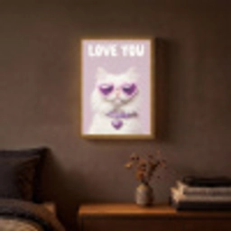 Kat - Love - Paars - Valentijn Light Box met batterij (Wandlamp) middel -sfeer4