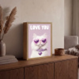 Kat - Love - Paars - Valentijn Light Box met batterij (Wandlamp) middel -sfeer2