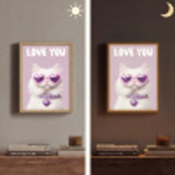Kat - Love - Paars - Valentijn Light Box met batterij (Wandlamp) middel -sfeer3