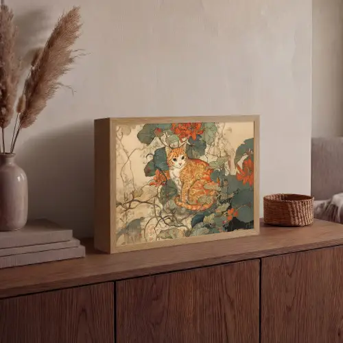 Kat - Sierlijk - Bloemen Light Box met batterij (Wandlamp) middel -sfeer2
