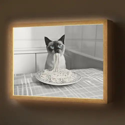 Kat - Siamees - Zwart Wit - Schattig - Dieren Light Box met batterij (Wandlamp) middel -z3d_website