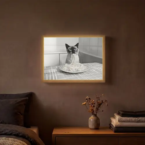 Kat - Siamees - Zwart Wit - Schattig - Dieren Light Box met batterij (Wandlamp) middel -sfeer4