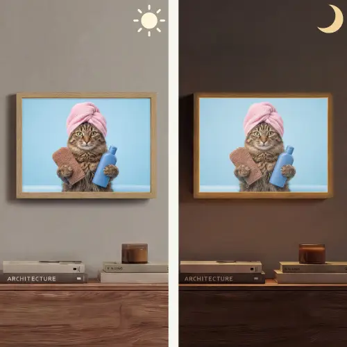 Kat - Handdoek - Washand - Zeep Light Box met batterij (Wandlamp) middel -sfeer3