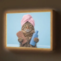 Kat - Handdoek - Washand - Zeep Light Box met batterij (Wandlamp) middel -z3d_website