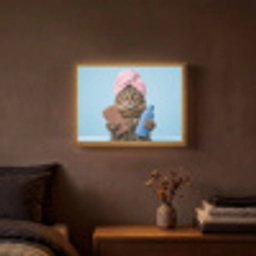 Kat - Handdoek - Washand - Zeep Light Box met batterij (Wandlamp) middel -sfeer4