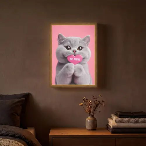 Kat - Valentijn - Roze - Liefde Light Box met batterij (Wandlamp) middel -sfeer4
