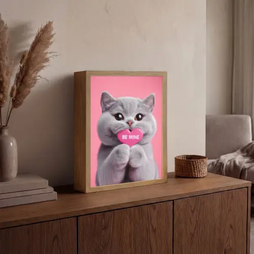 Kat - Valentijn - Roze - Liefde Light Box met batterij (Wandlamp) middel -sfeer2