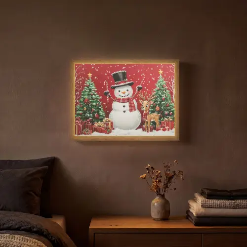 Feestvreugde - Winterbos - Kleurrijk Light Box met batterij (Wandlamp) middel -sfeer4