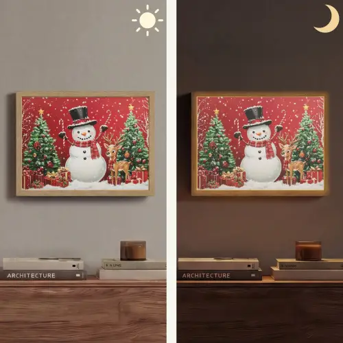 Feestvreugde - Winterbos - Kleurrijk Light Box met batterij (Wandlamp) middel -sfeer3