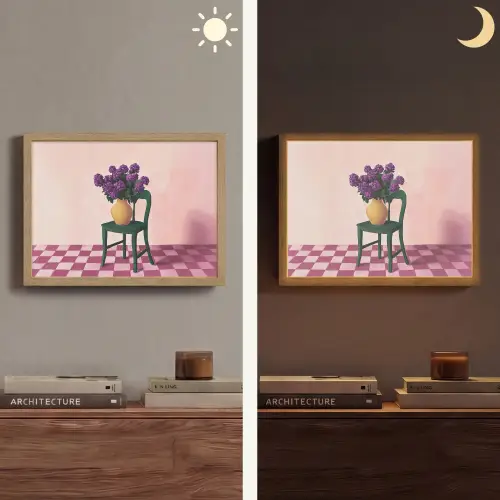 Stoel - Vaas - Bloemen - Geblokt Light Box met batterij (Wandlamp) middel -sfeer3