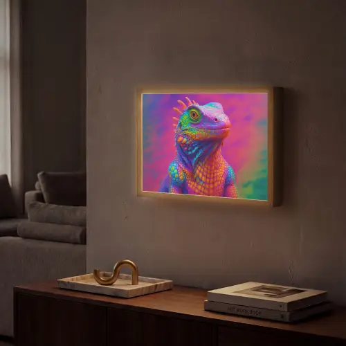Kameleon - Dieren - Neon - Kleur Light Box met batterij (Wandlamp) middel -sfeer1