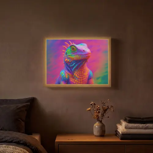 Kameleon - Dieren - Neon - Kleur Light Box met batterij (Wandlamp) middel -sfeer4